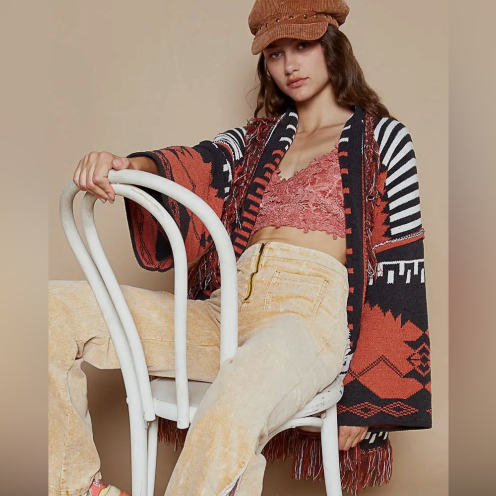 Chenille Aztec fringe Cardigan